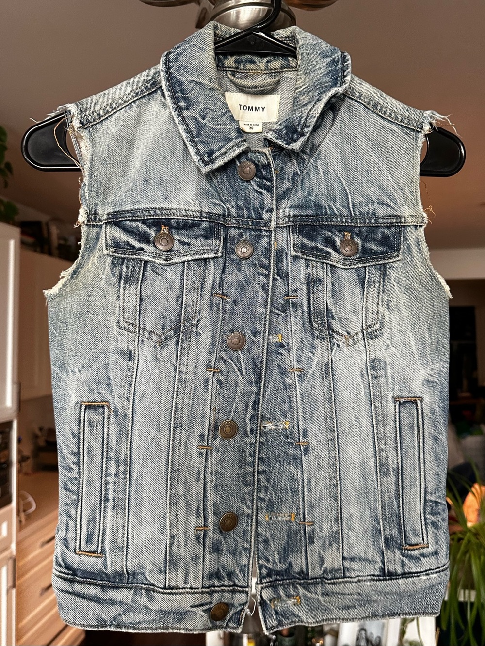 Vintage Tommy Hilfiger Distressed Light Wash Denim Vest